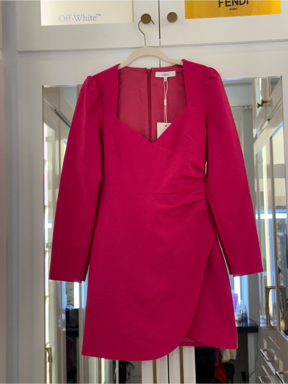 LIKELY Kygo Dress Fuchsia Hot Pink Long Sleeve Mini Dress NWT Size 4